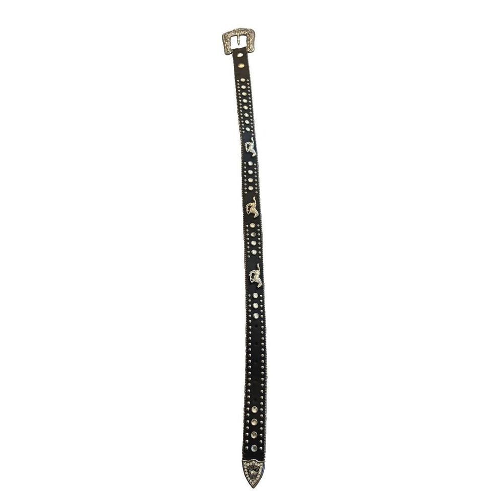 Nocona Belt Girls Size 24" Black Rhinestones Silver Tone Belt